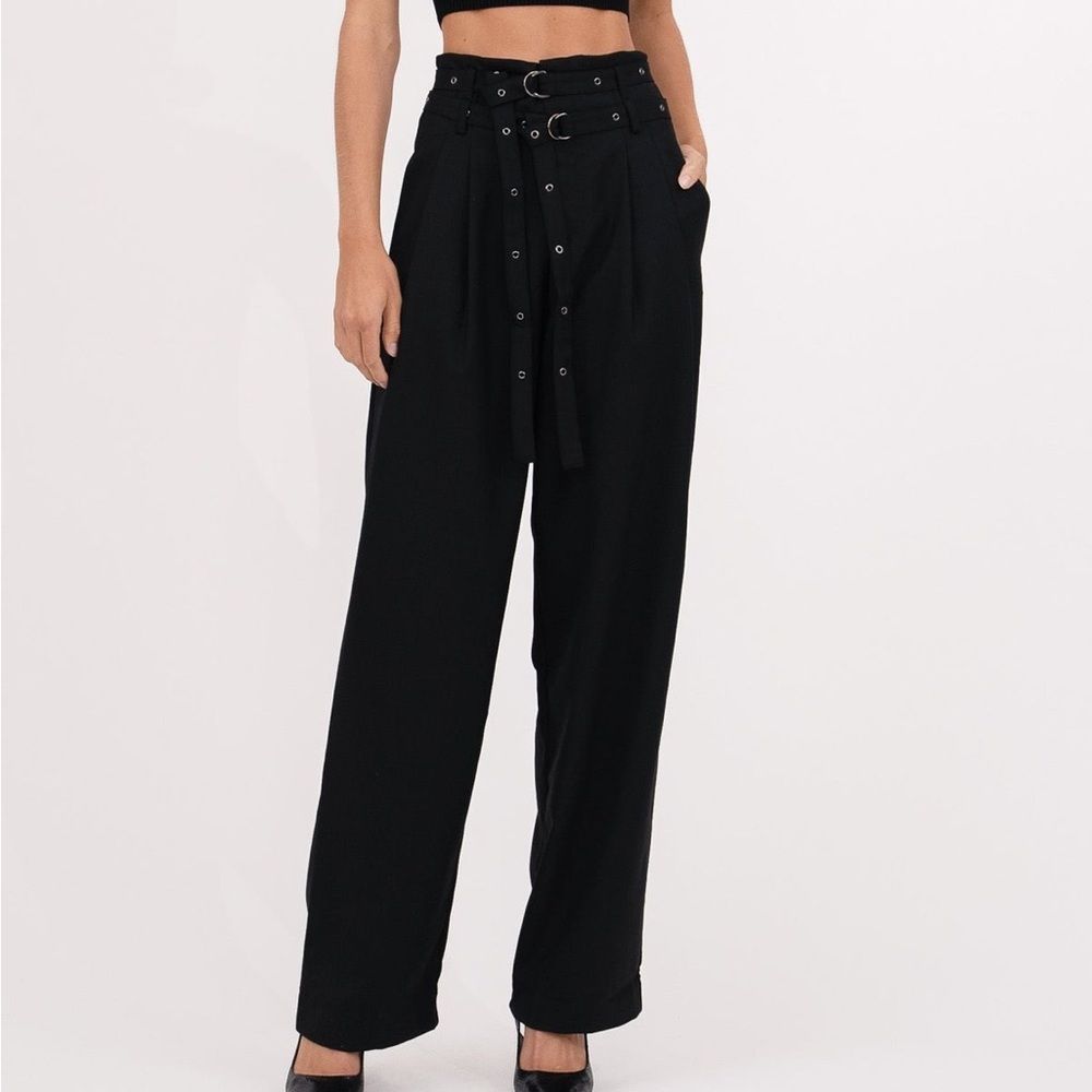 Nonchalant Label Jace Black High-Waisted Shiny Trousers Pants Wide Leg Medium